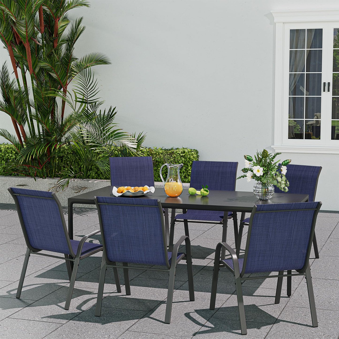 VONZOY Patio Dining Chairs Set of 4, Outdoor Stackable Dining Chairs High Back for All Weather, Patio Furniture for Backyard, Porch, Garden, Pool Deck (Blue)