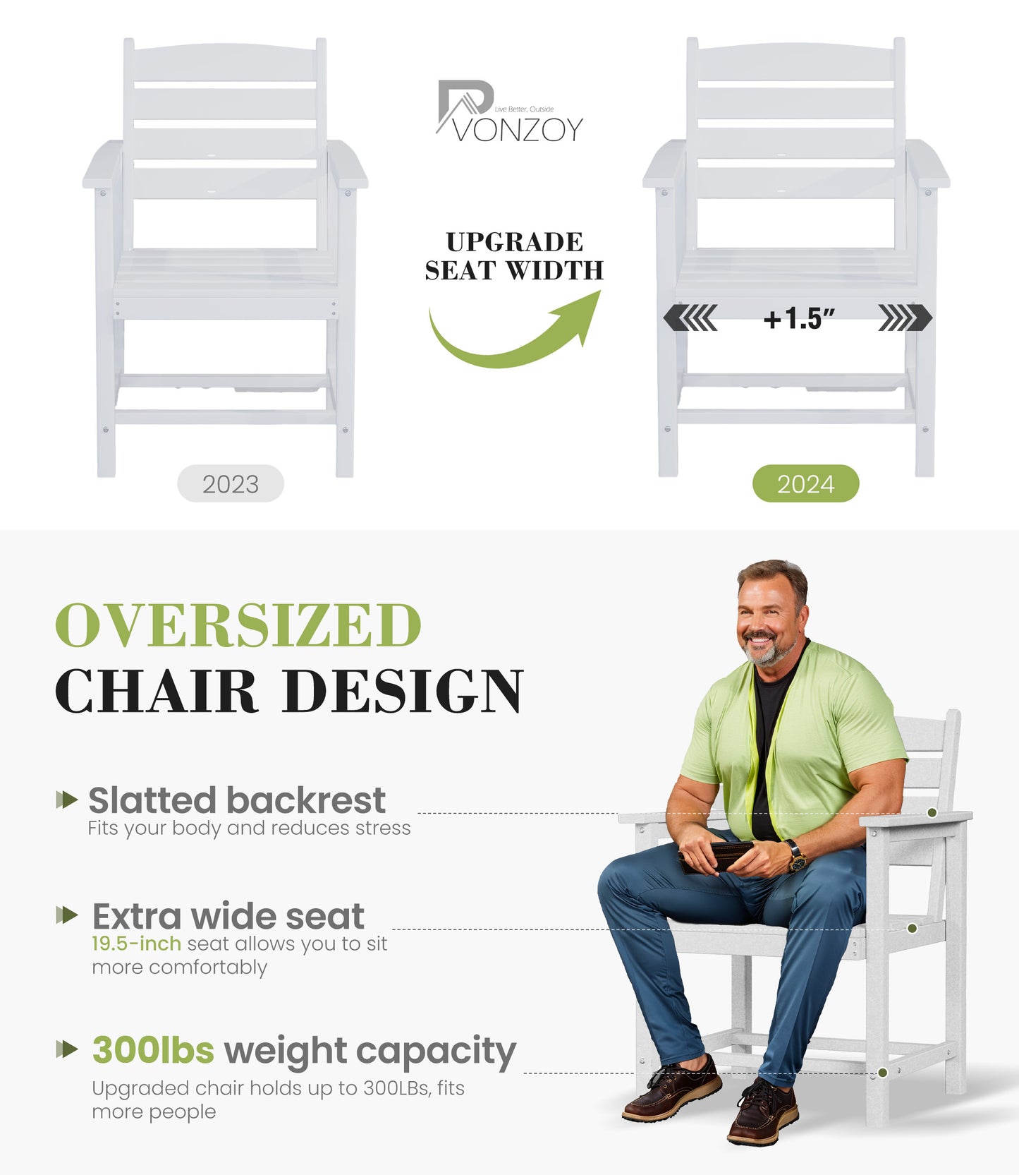 Vonzoy Patio Dining Chairs Set of 5, HDPE Outdoor Furniture Set, Outdoor Dining Set for Garden, Backyard, Poolside (White, 4 Chairs)
