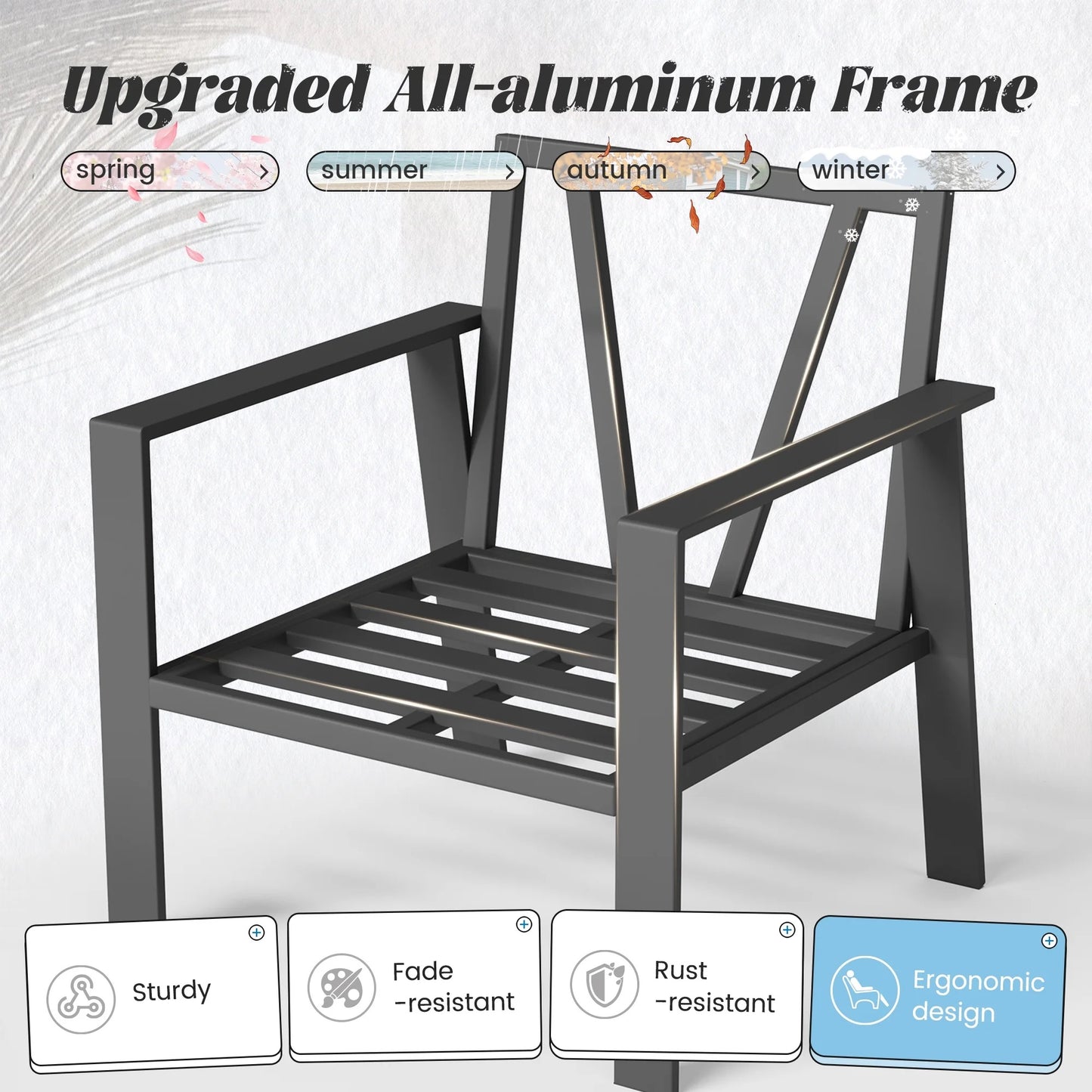VONZOY 5 Pieces Aluminum Patio Furniture Set, Modern Patio Conversation Sets for Porch, Deck, Garden, 7-Seat Outdoor Metal Sofa Set with 4" Water-Resistant Cushion & Coffee Table,Navy