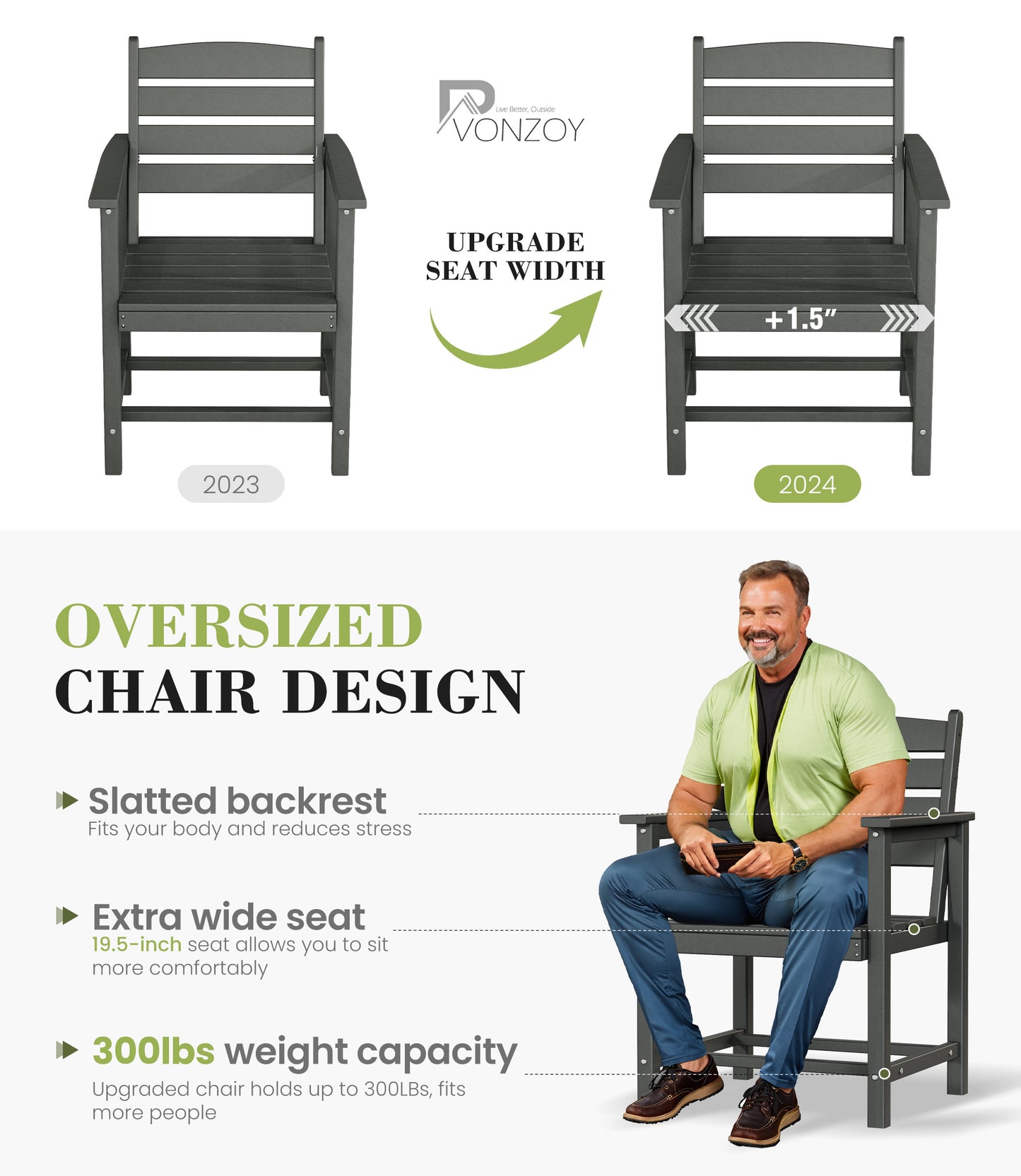 Vonzoy Patio Dining Chairs Set of 6, HDPE Outdoor Furniture Set, Outdoor Dining Set for Garden, Backyard, Poolside (Gray, 6 Chairs)