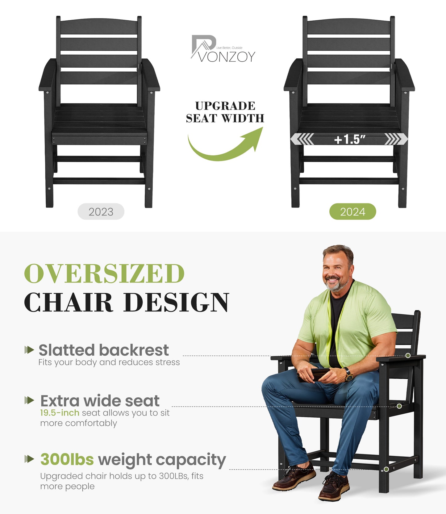 Vonzoy Patio Dining Chairs Set of 6, HDPE Outdoor Furniture Set, Outdoor Dining Set for Garden, Backyard, Poolside (Black, 6 Chairs)