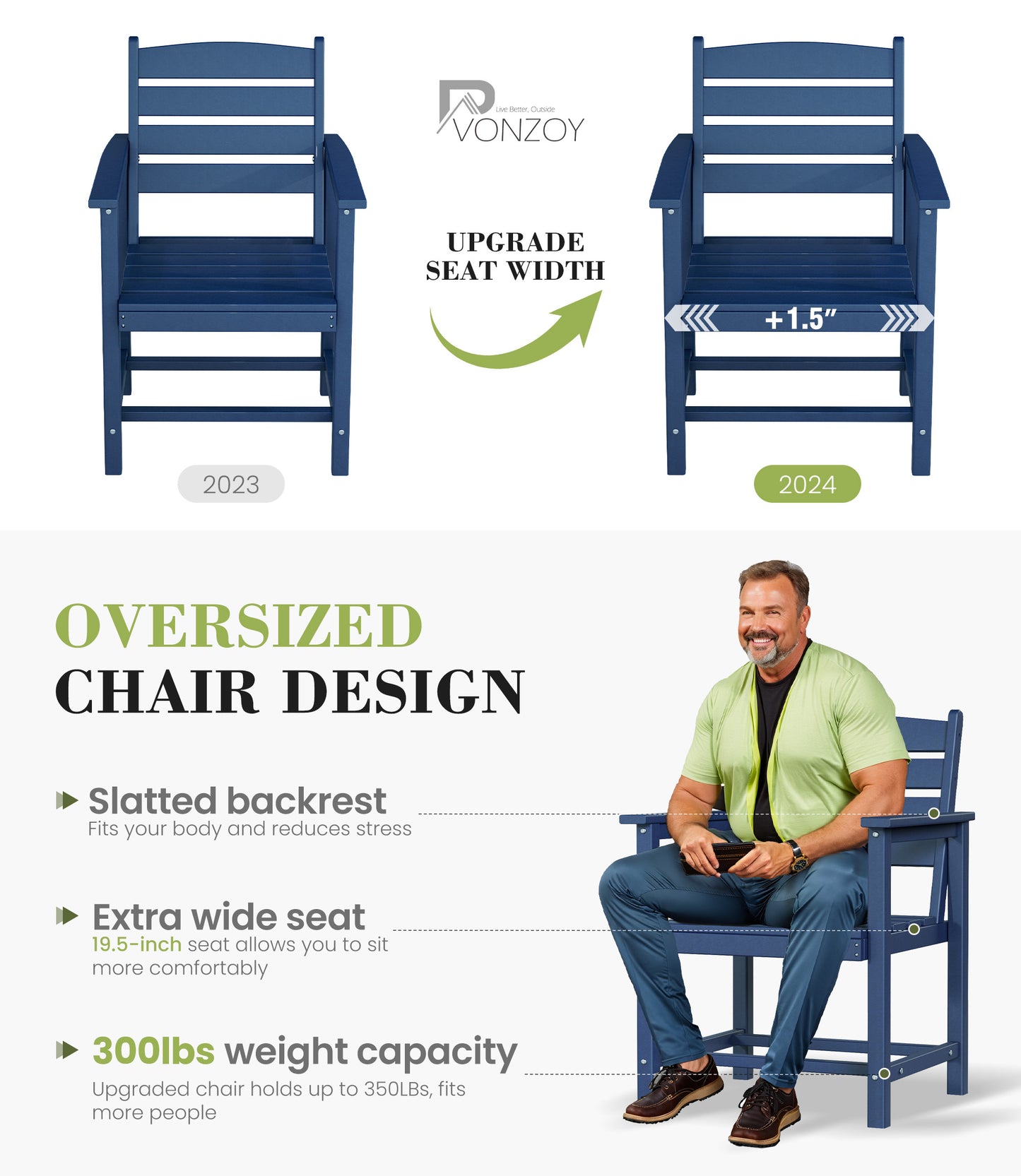 Vonzoy Patio Dining Chairs Set of 2, HDPE Outdoor Furniture Set, Outdoor Dining Set for Garden, Backyard, Poolside (Blue, 2 Chairs)