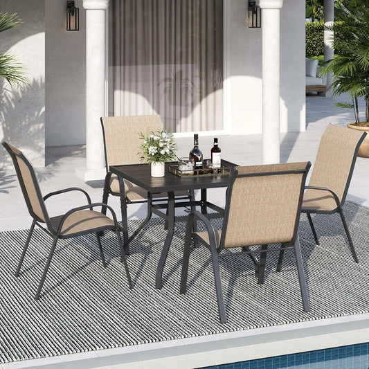 Patio Dining Chairs Set of 4, Outdoor Stackable Dining Chairs High Back for All Weather, Patio Furniture for Backyard, Porch, Garden, Pool Deck, Brown