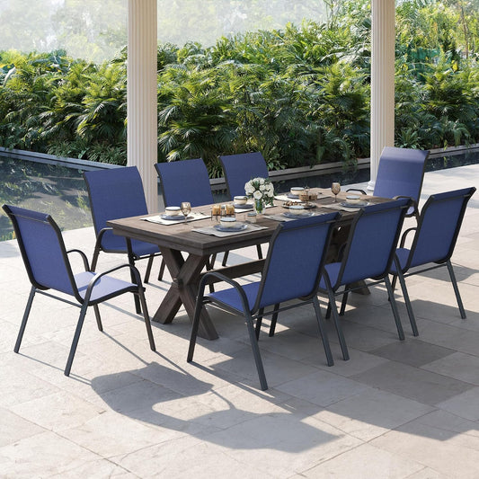 Patio Dining Chairs Set of 4, Outdoor Stackable Chairs, Navy Blue, All Weather High Back Patio dining chairs for Backyard, Porch, Garden, Pool Deck