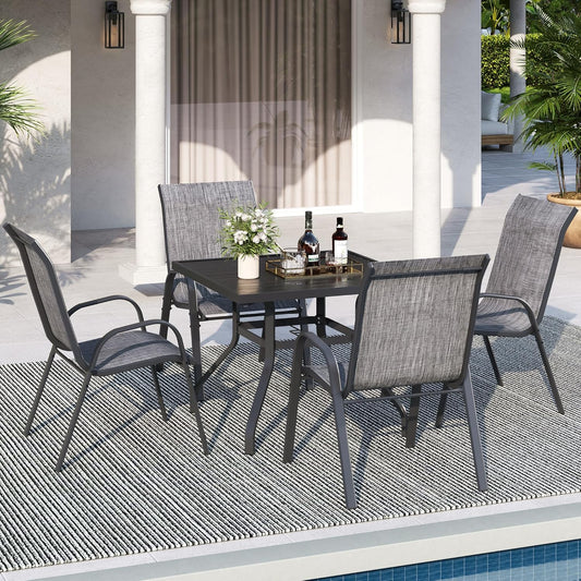 Patio Dining Chairs Set of 4, Stackable Dining Chairs High Back, Breathable Seat Fabric and Alloy Steel Frame for Backyard, Porch, Garden, Light Gray