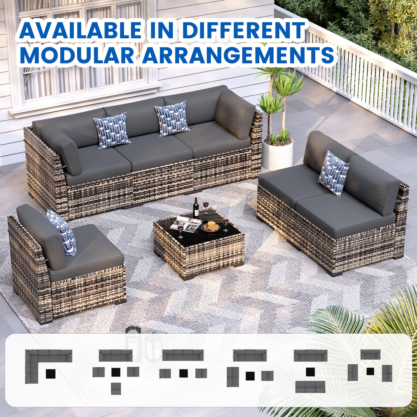 VONZOY Patio Furniture Sets, 7-Piece Outdoor Patio Furniture with Thick Cushions,Coffee Table Outdoor All-Weather Conversation Set Sectional Sofa for Backyard, Poolside, Garden(Grey)
