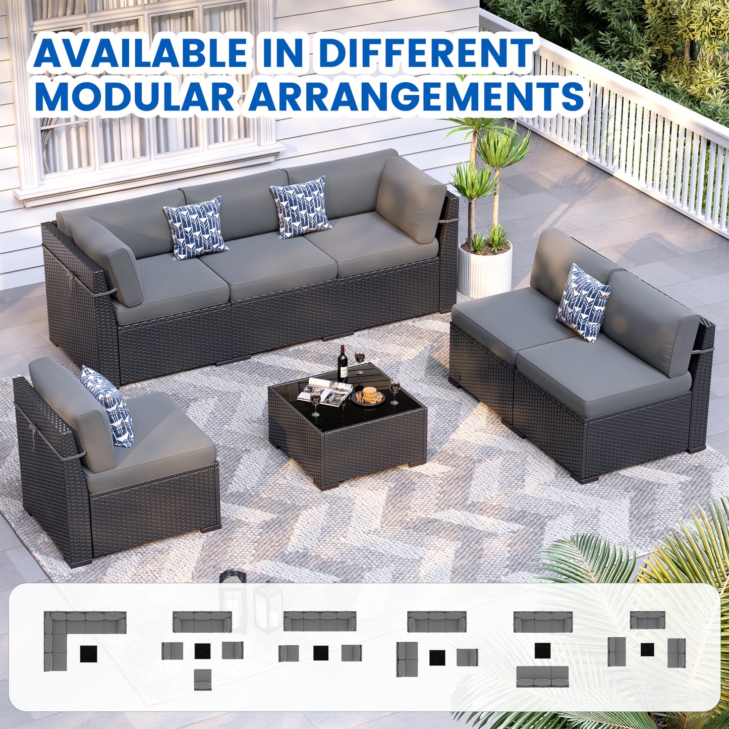 VONZOY Patio Furniture Sets, 7-Piece Outdoor Patio Furniture with Thick Cushions,Coffee Table Outdoor All-Weather Conversation Set Sectional Sofa for Backyard, Poolside, Garden(Grey)