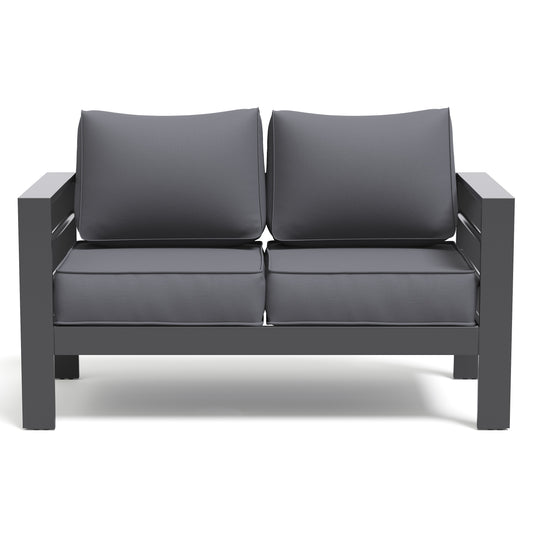VONZOY Aluminum Patio Furniture Set, Loveseat Outdoor Set with 5 Inch Cushions, Patio Loveseat Sets with Waterproof Covers for Backyard Garden(Grey)