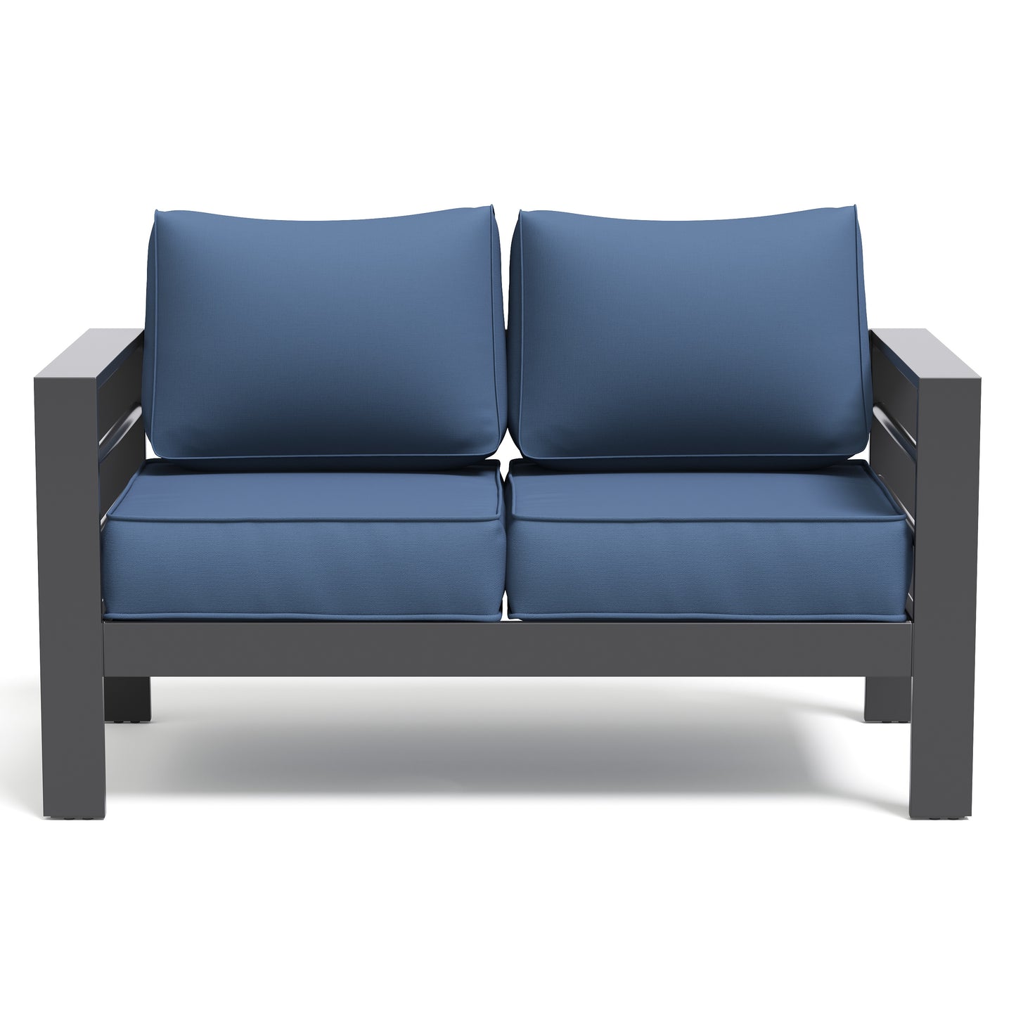 Aluminum Patio Furniture Set, Loveseat Outdoor Set with 5 Inch Cushions, Patio Loveseat Sets with Waterproof Covers for Backyard Garden(Grey&Blue)