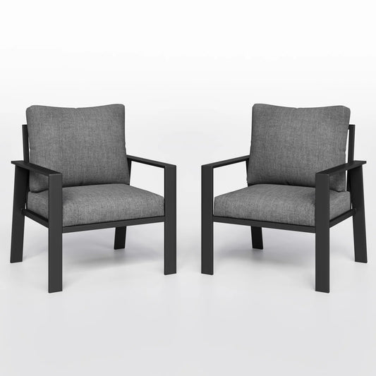 2 PCS Aluminum Patio Furniture Chair, Outdoor Seating Set 4" Cushion Loveseat Sofa for Balcony