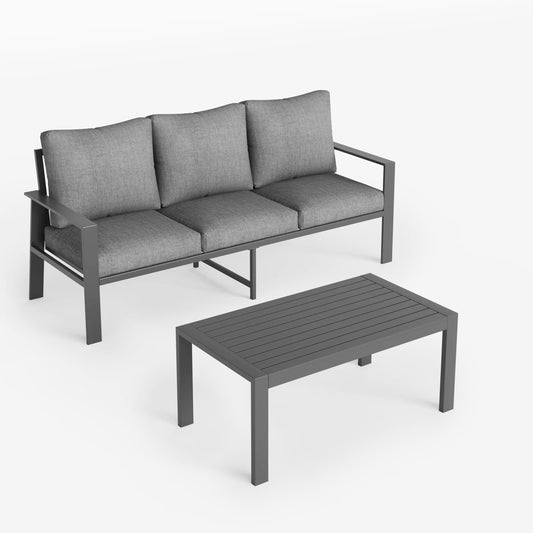 Patio Furniture Sofa with Table 3-Seat Couch with 4" Thick Cushion, All-Weather Outdoor Couch with Olefin Cushions Cover for Balcony Garden Backyard