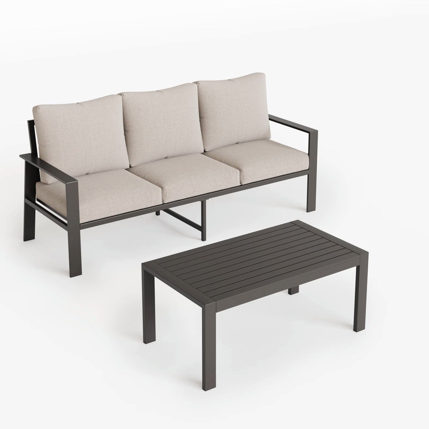 Patio Furniture Sofa with Table 3-Seat Couch with 4" Thick Cushion, All-Weather Outdoor Couch with Olefin Cushions Cover for Balcony Garden Backyard