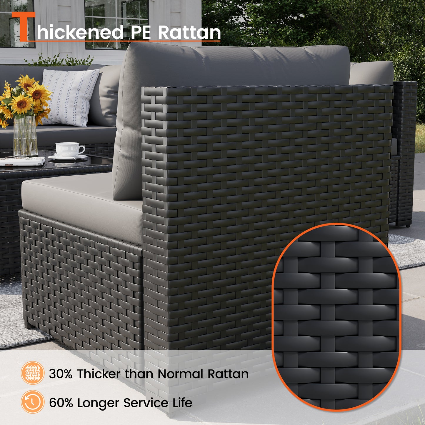 VONZOY Patio Furniture Set, 7-Piece Outdoor Sectional All-Weather Wicker Patio Conversation Set for Backyard, Garden, Grey