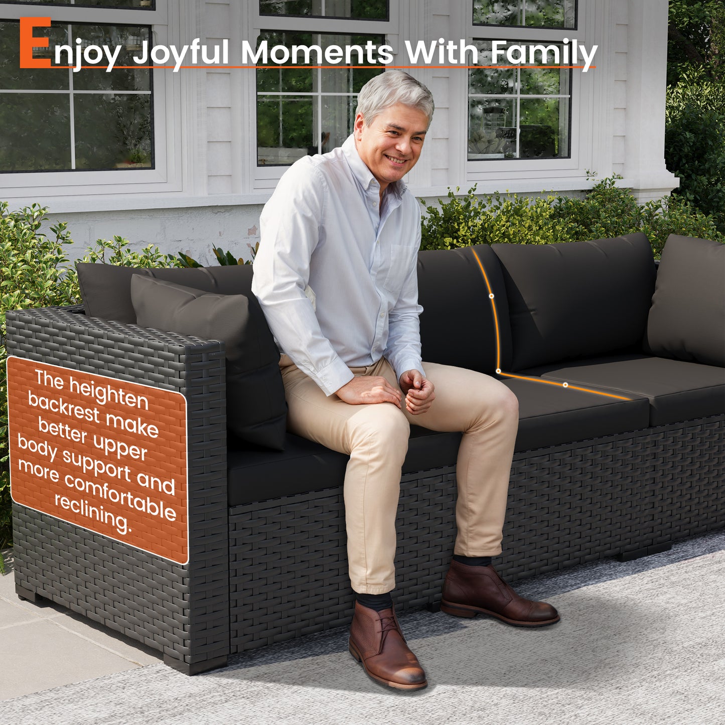 VONZOY 8 Piece Patio Furniture Set with 43" Fire Pit Table, Outdoor Sectional Wicker Rattan Sofa Set with Coffee Table (Black/Black)