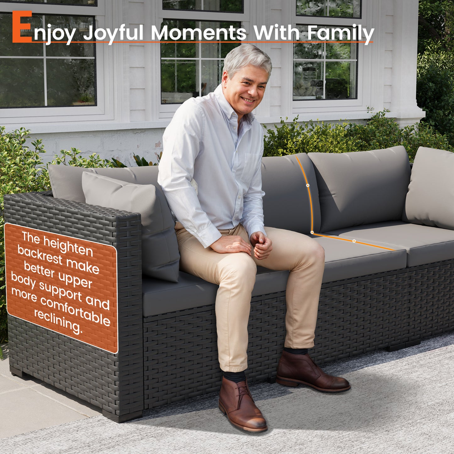 VONZOY Patio Furniture Set, 7-Piece Outdoor Sectional All-Weather Wicker Patio Conversation Set for Backyard, Garden, Grey
